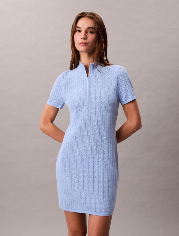 Logo Jacquard Zip Neck Dress
