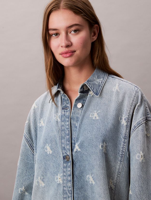 Distressed Logo Denim Shirt Dress