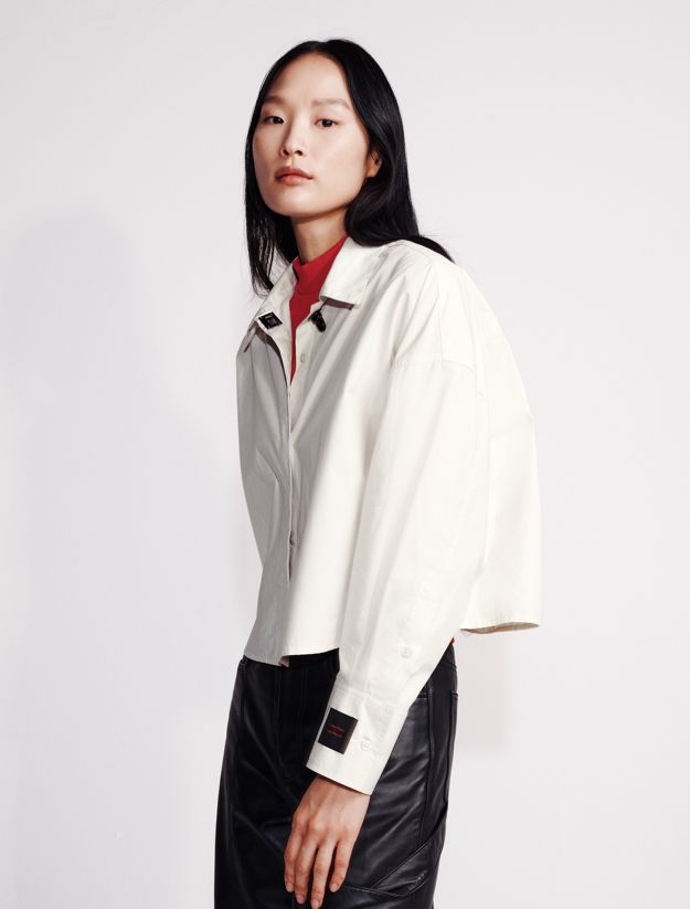 Poplin Woven Cropped Button-Down Shirt