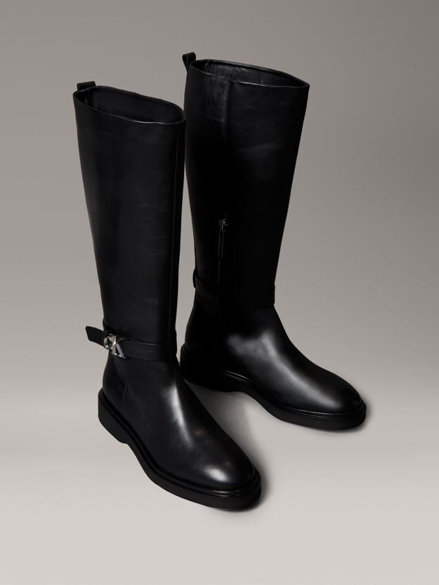 Leather Signature Logo Knee Boots
