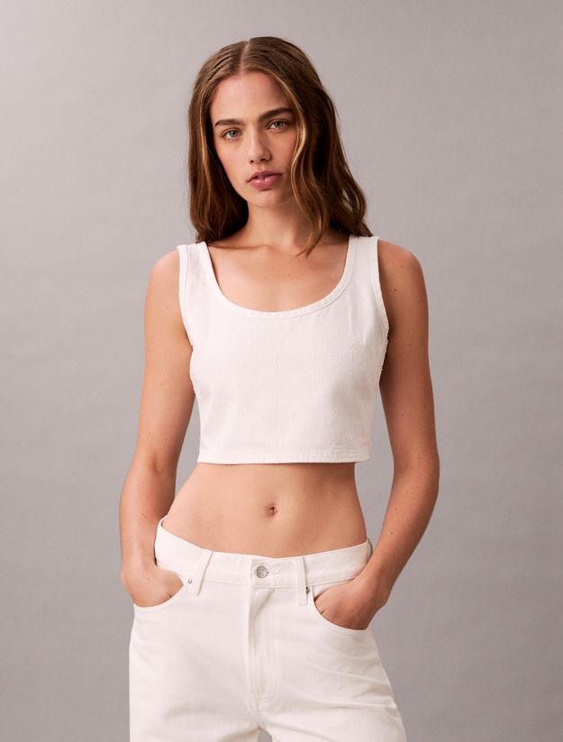 Denim Allover Monogram Cropped Tank Top