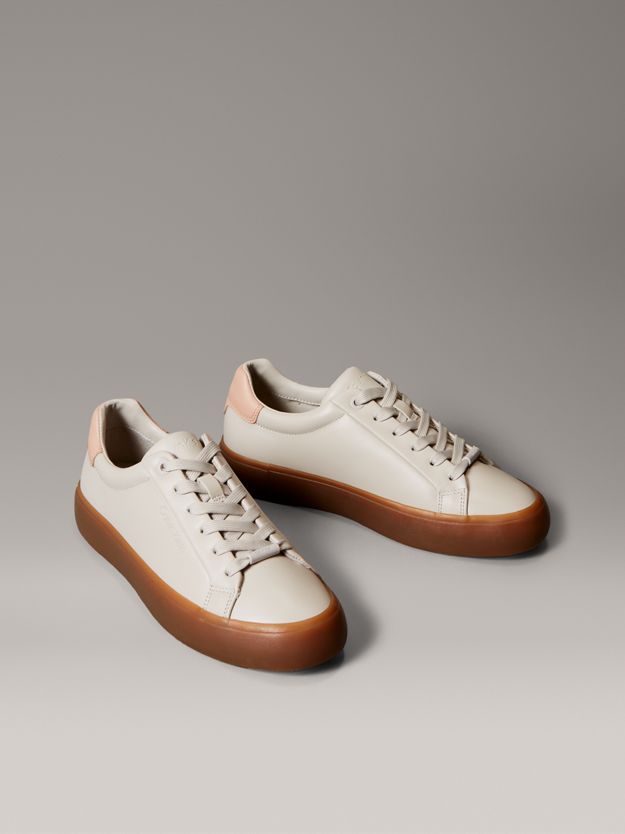 Smooth Leather Embossed Logo Trainers