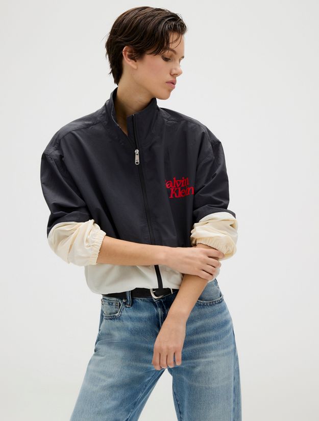 Cropped Colour Block Nylon Jacket