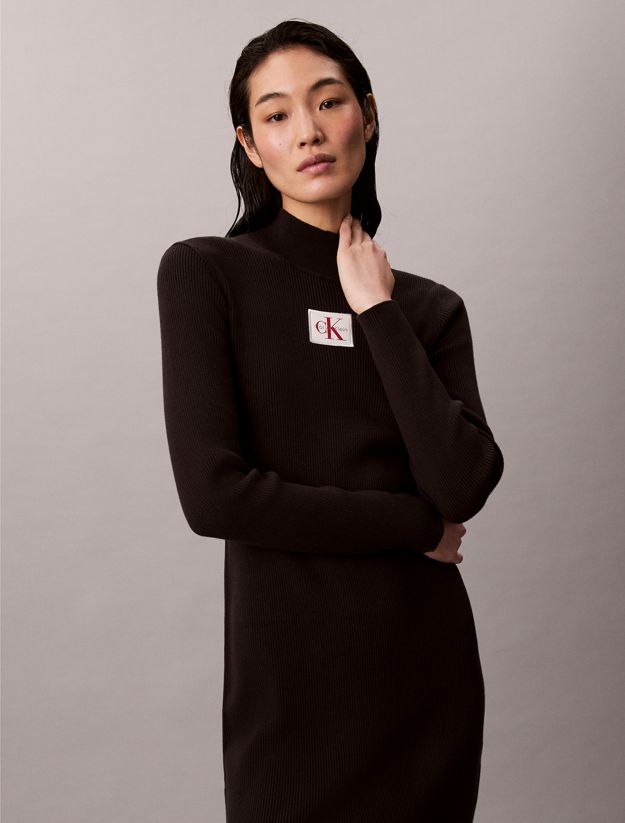 Cotton Knit Roll Neck Dress