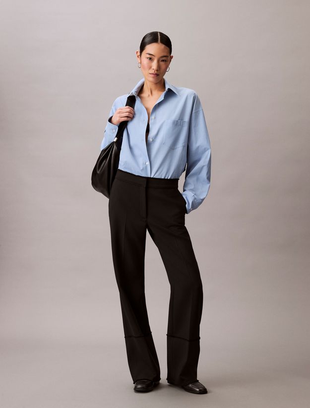 Wool Blend Gabardine Raw Edge Trousers