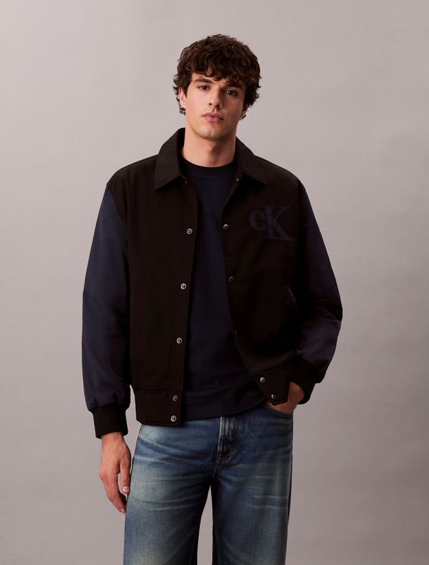Nylon Cotton Varsity Bomber Jacket