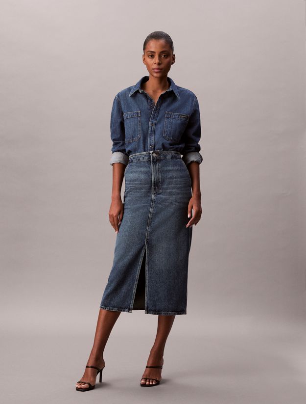 Denim Carpenter Maxi Skirt