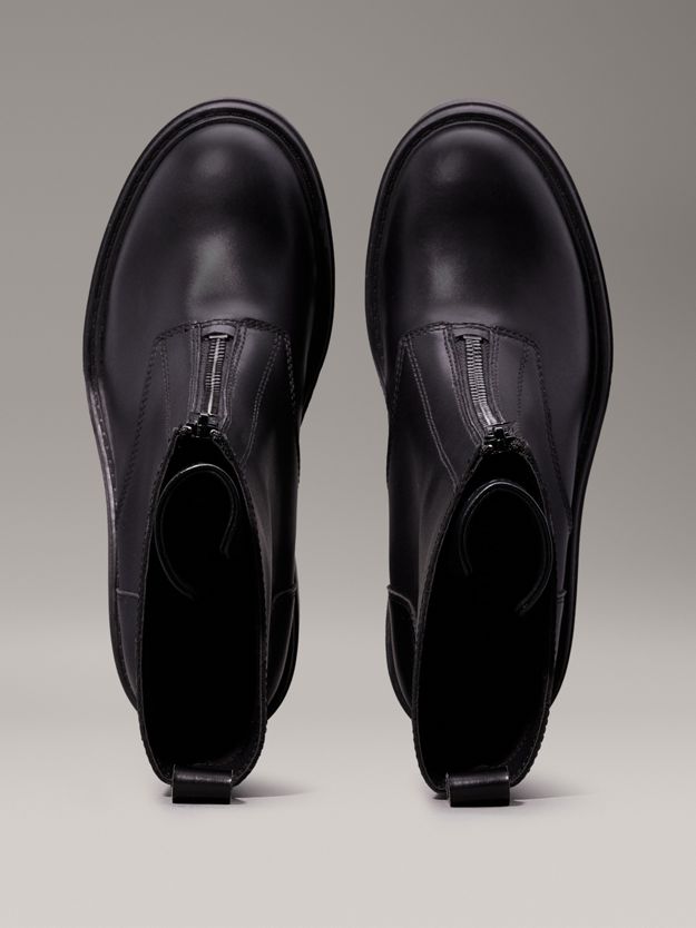 Leather Chunky Heeled Zip Boots