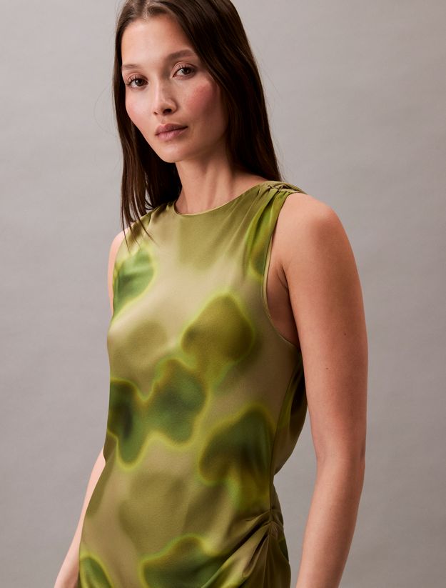 Crushed Satin Floral Midi Dress