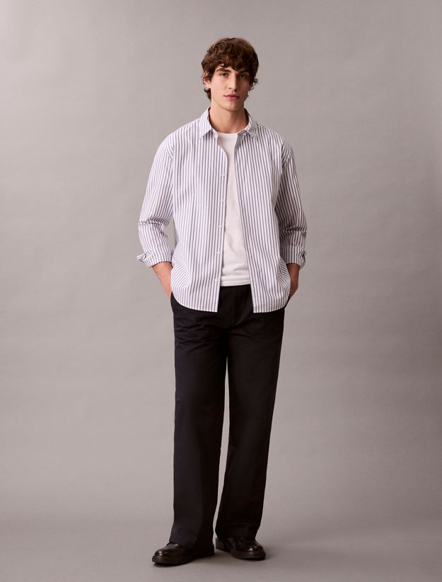 Double Stripe Cotton Relaxed Button-Down Shirt