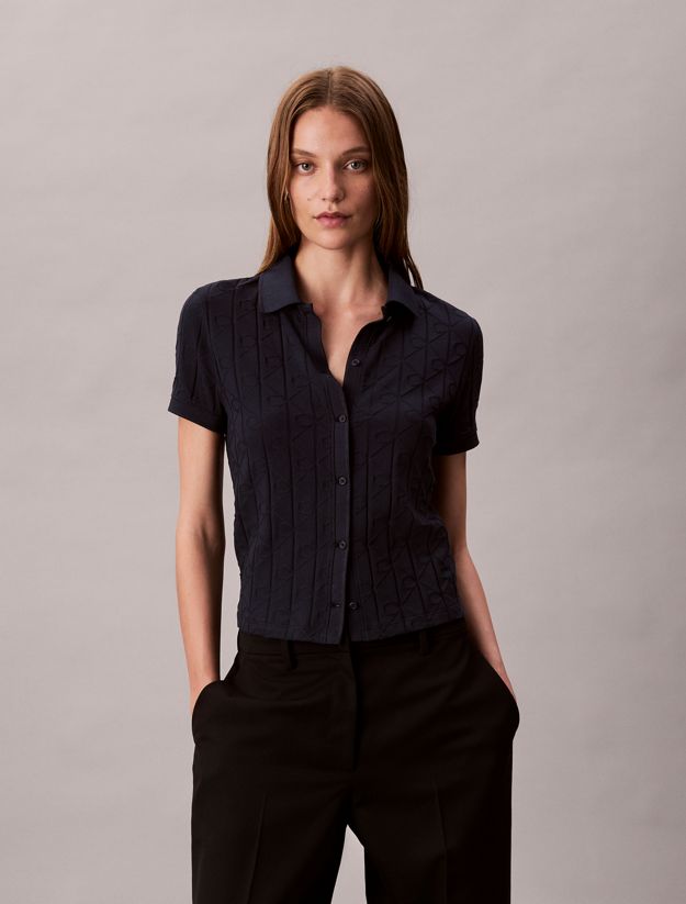 Allover Monogram Logo Jacquard Polo Top