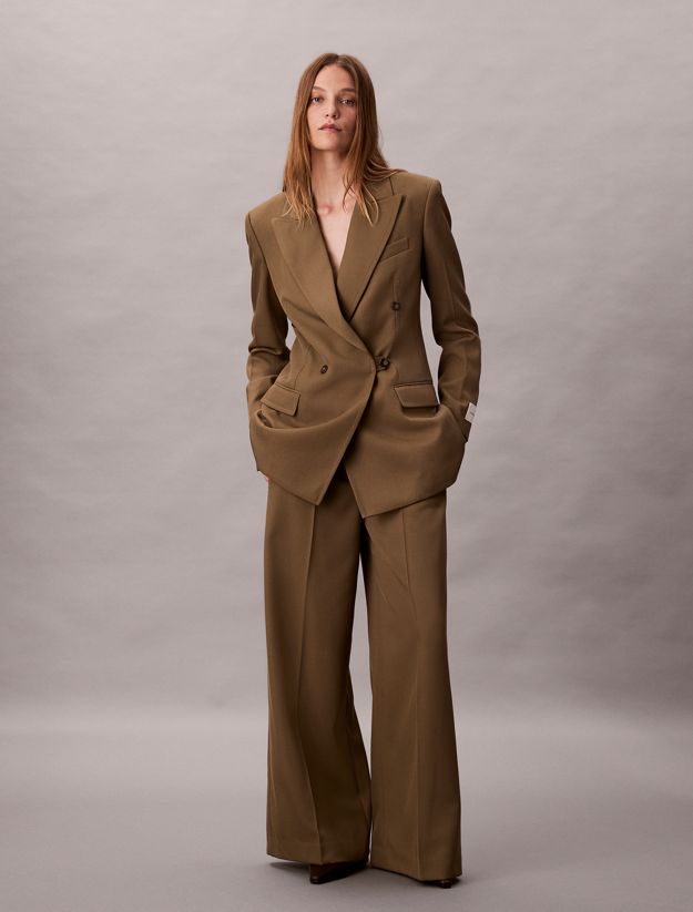 Wool Gabardine Wide Leg Trousers