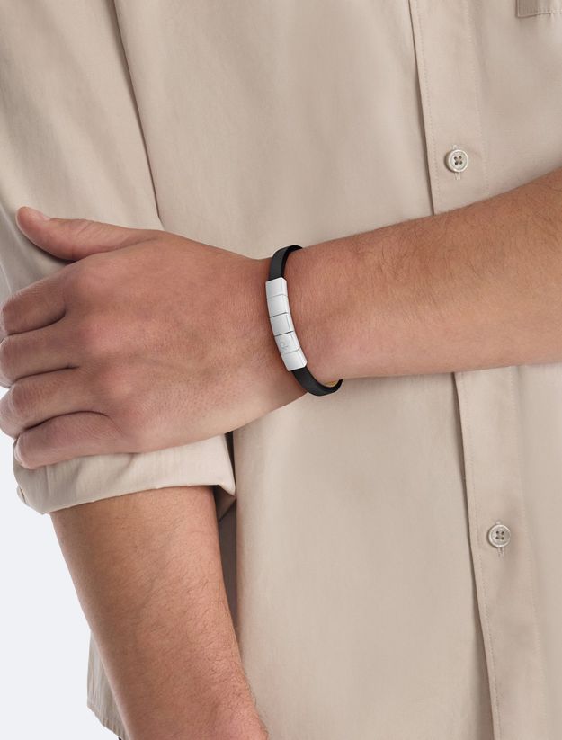 Leather and Steel Geometric Bracelet