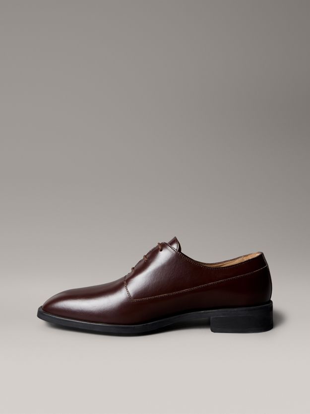 Leather Almond Toe Derby Lace-Up Shoes