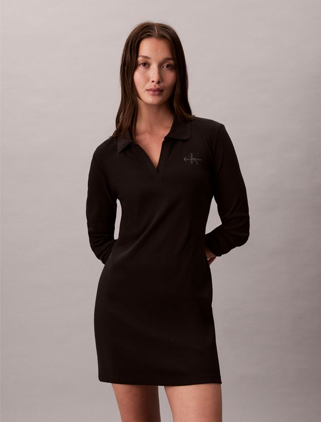 Slim Ribbed Cotton Polo Dress