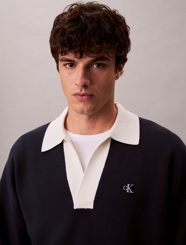 Cotton Relaxed Johnny Collar Sweater