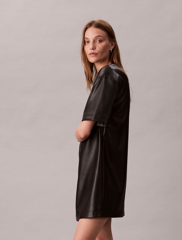Faux Leather Short Sleeve Dress