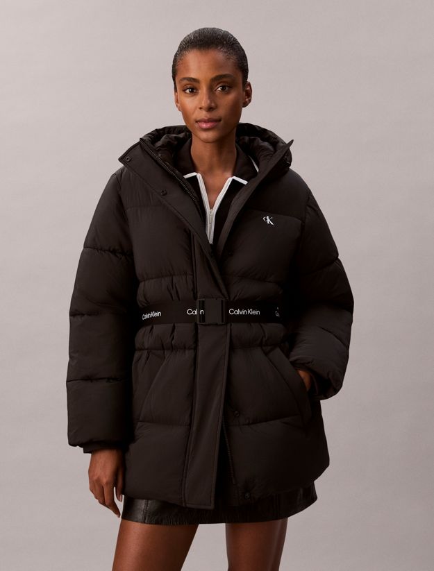 Logo Belt Hooded Puffer Jacket