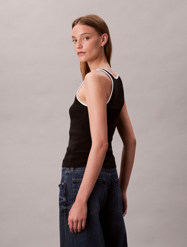 Contrast Trim Ribbed Tank Top