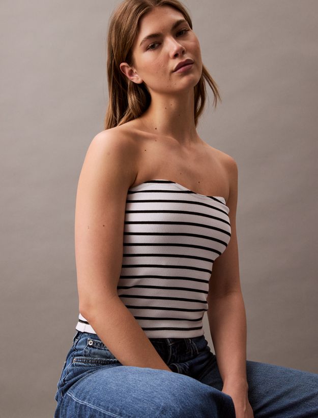 Ribbed Cotton Strapless Top