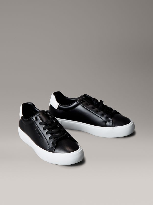 Smooth Leather Embossed Logo Trainers