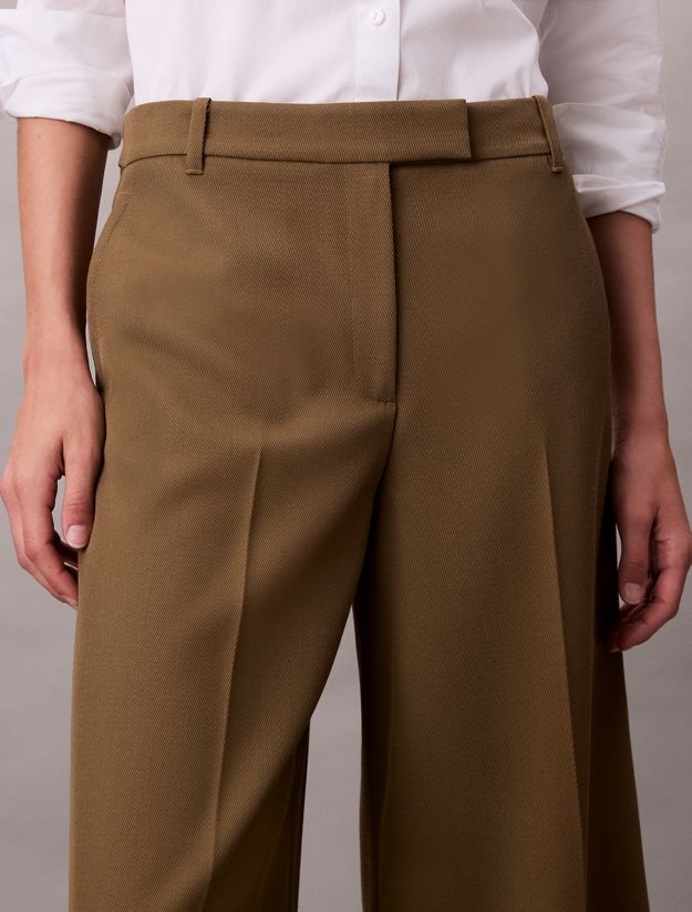 Wool Gabardine Wide Leg Trousers