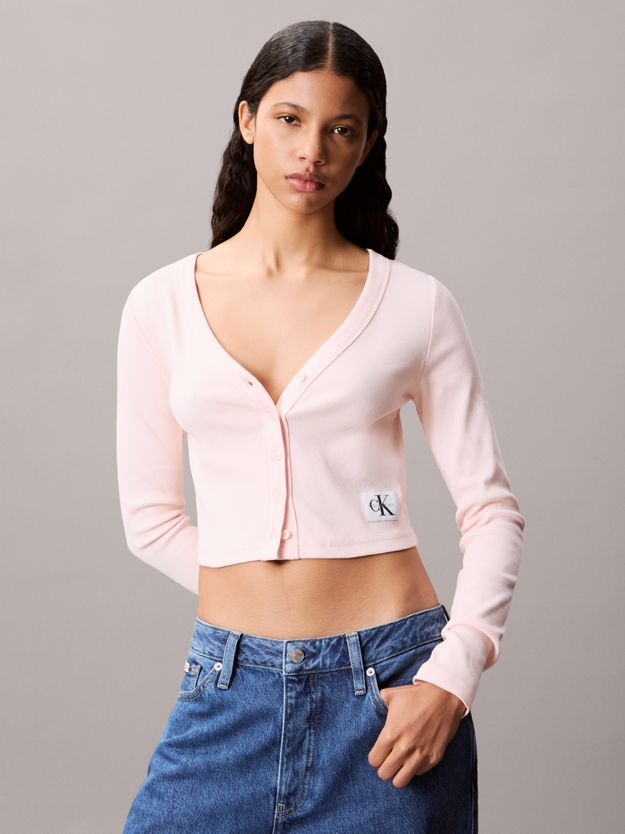 Cropped Ribbed Cotton Cardigan