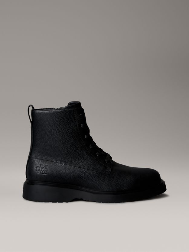 Tumbled Leather Lace-Up Zip Boots