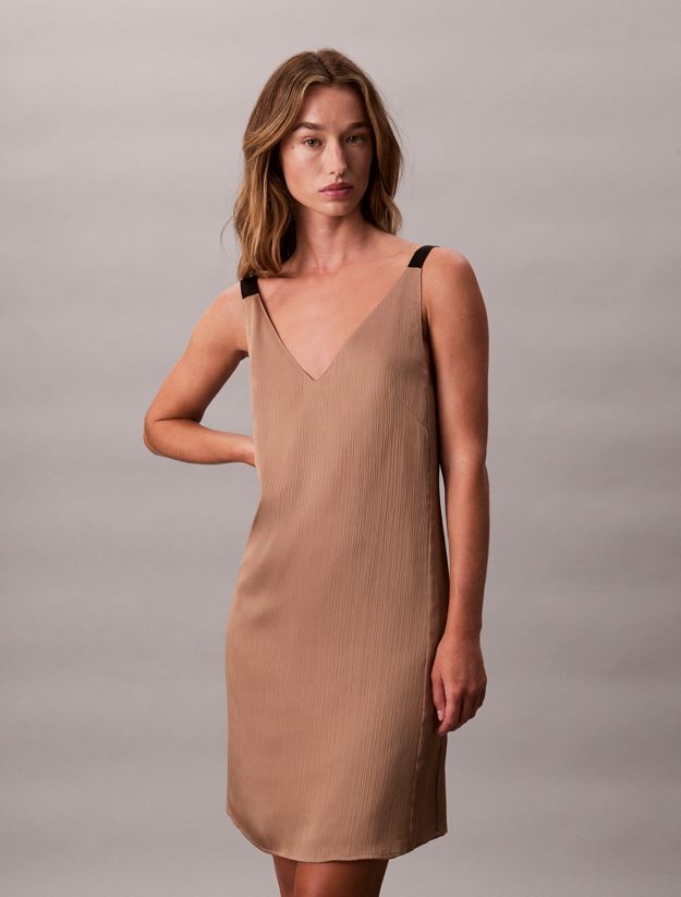 Crinkle Satin V-Neck Slip Dress