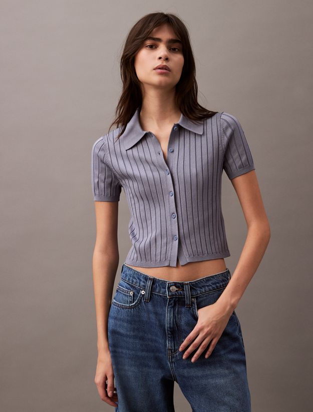 Smooth Knit Cropped Polo Top