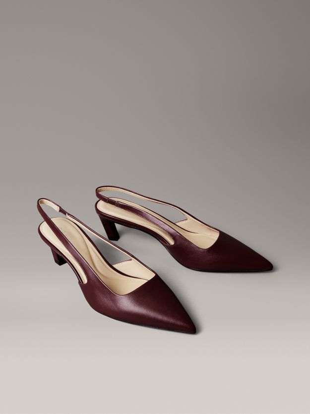 Leather Kitten Slingback Pumps