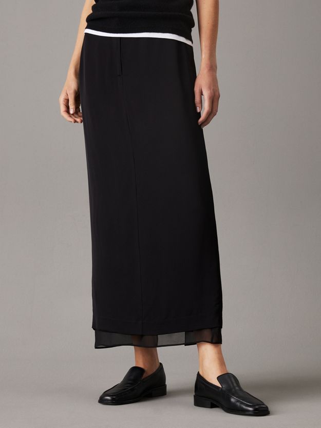 Sheer Panel Ankle Skirt