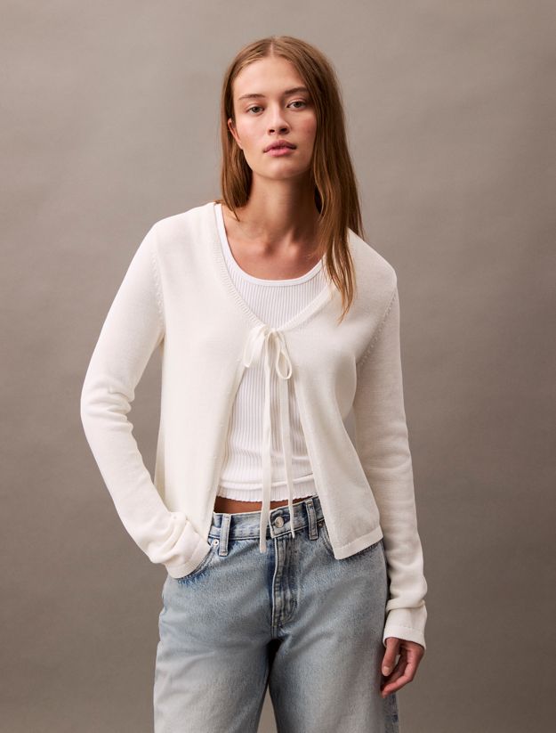 Cotton Blend Tie Front Cardigan