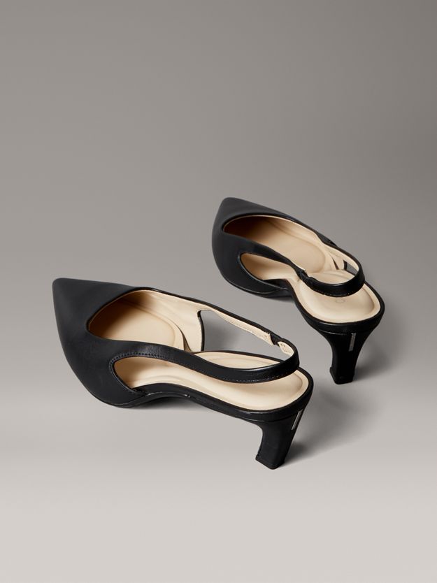 Leather Kitten Slingback Pumps