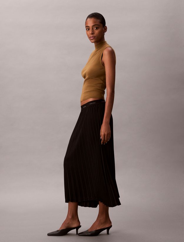 Pleated Crepe Midi Skirt