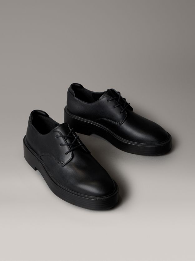 Leather Stacked Heel Lace-Up Shoes