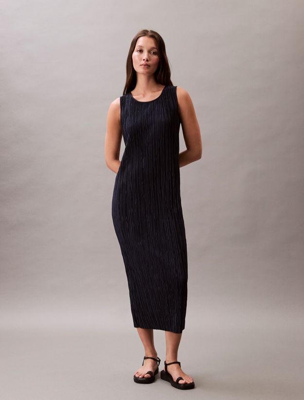 Plisse Sleeveless Midi Dress
