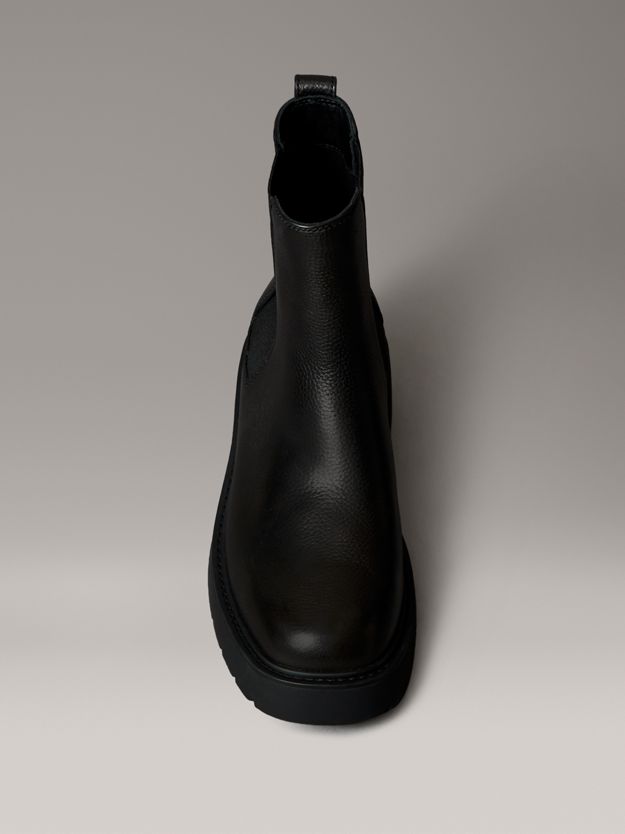 Leather Chunky Square Toe Chelsea Boots