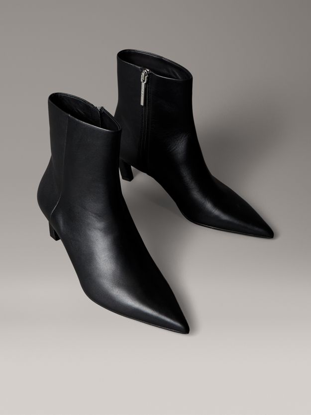 Leather Kitten Heel Zip Ankle Boots