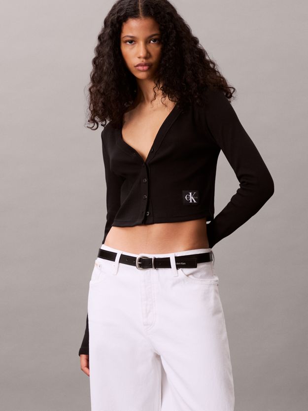 Cropped Ribbed Cotton Cardigan