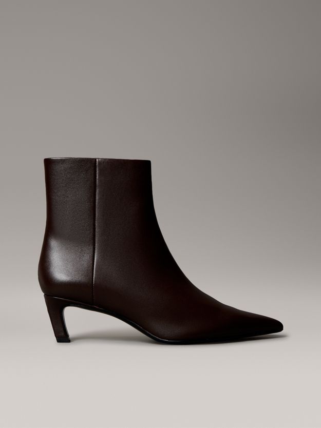 Leather Kitten Heel Zip Ankle Boots