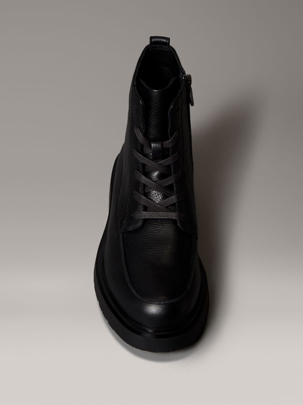 Leather Apron Toe Lace-Up Zip Boots