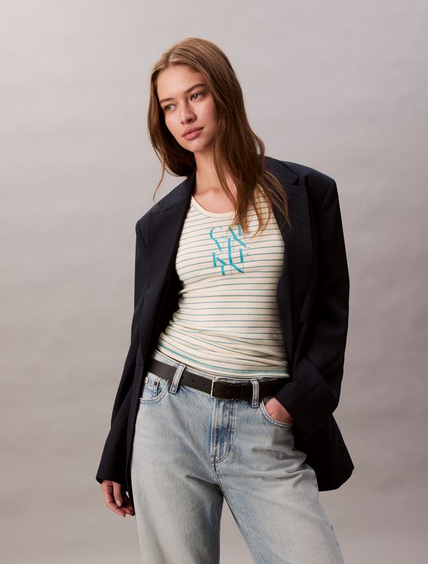 Logo Graphic Ribbed Stripe Tank Top