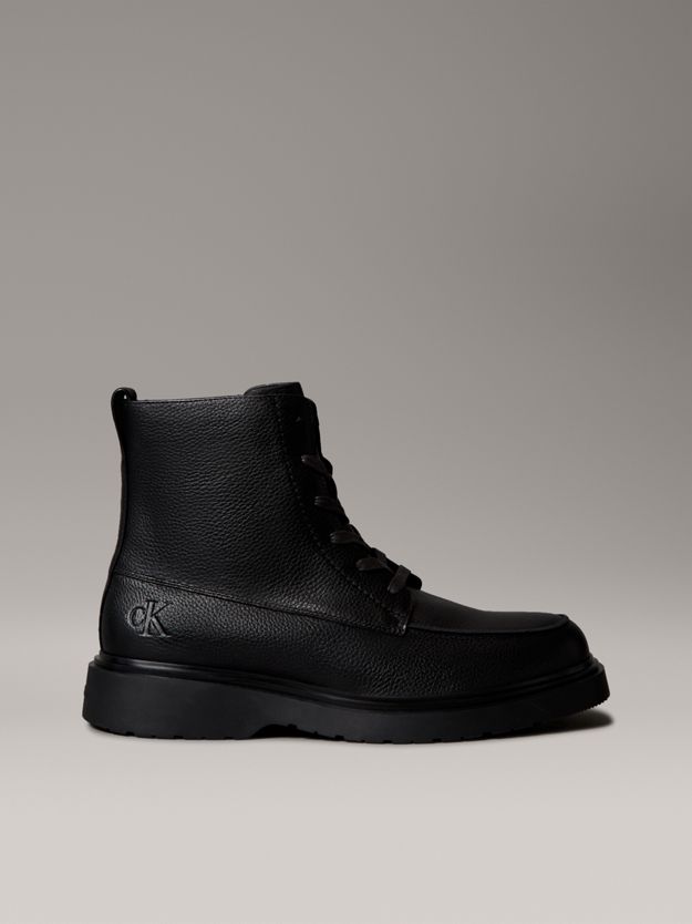 Leather Apron Toe Lace-Up Zip Boots