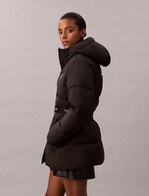 Logo Belt Hooded Puffer Jacket