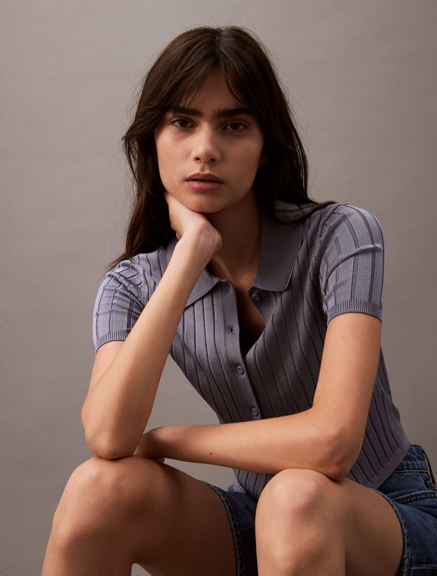 Smooth Knit Cropped Polo Top