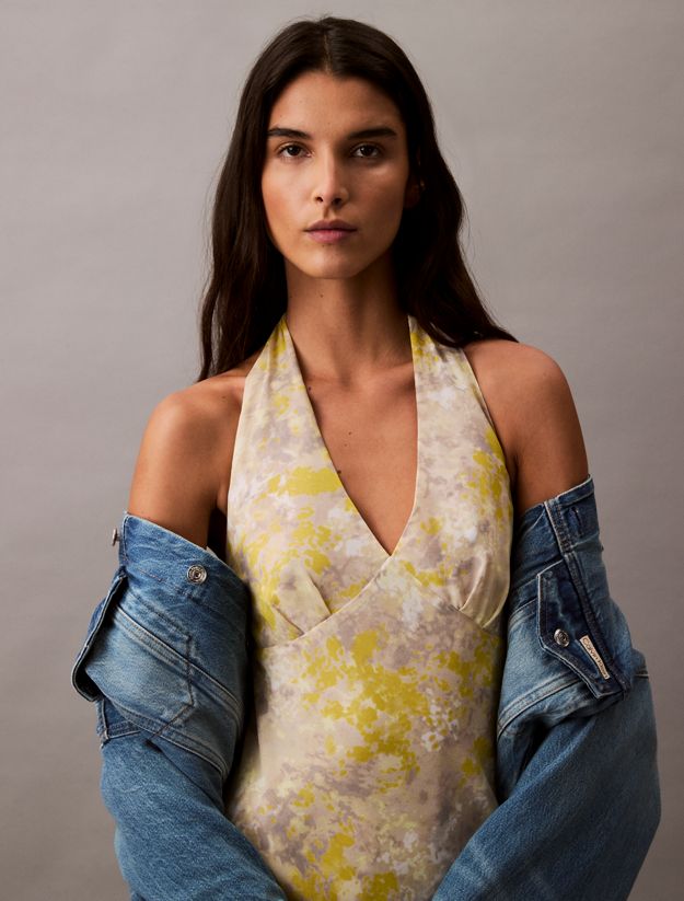 Printed Georgette Halter Neck Dress