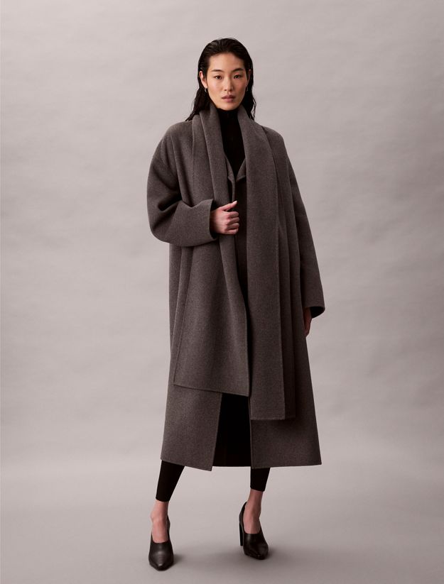 Heathered Wool Scarf Coat