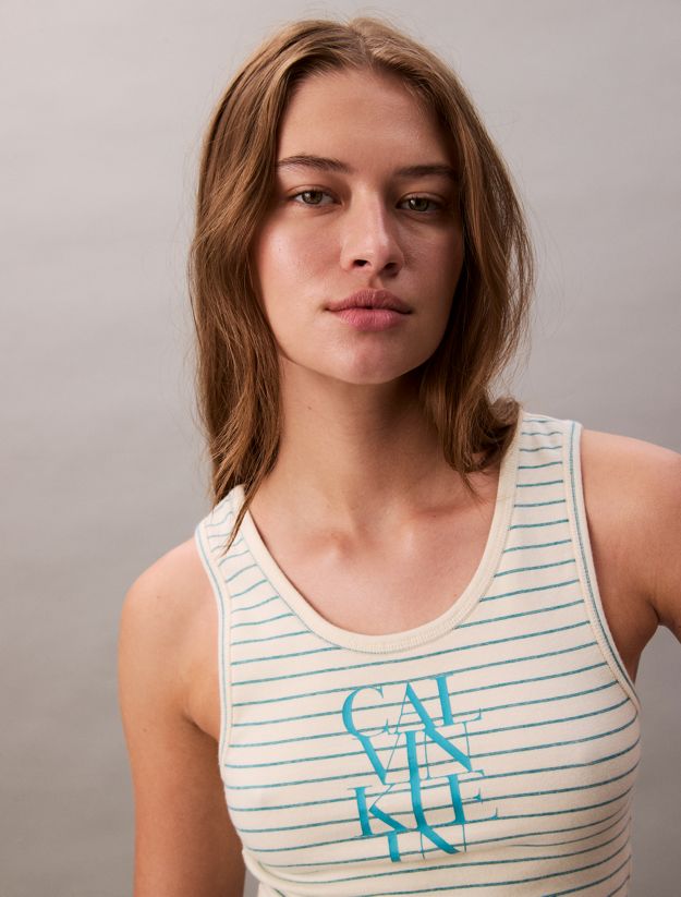 Logo Graphic Ribbed Stripe Tank Top