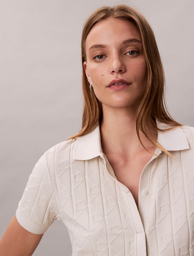 Allover Monogram Logo Jacquard Polo Top
